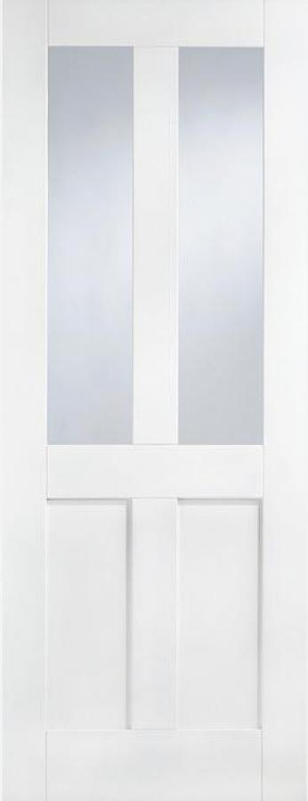 4 Panel London White (primed) Internal Door with Clear Glass